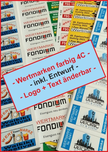 1000 Wertmarken 4/4 "doppelseitig farbiger druck" - mit Text + Logo [[- inkl. Gestaltungsservice -]]